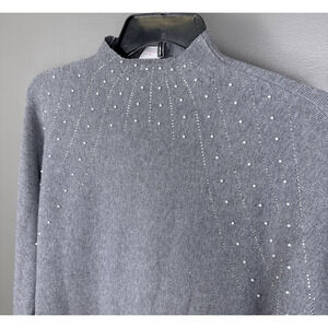 Luna Pearl Stud Embellished Sweater XL Gray Mock Neck Dolman Knit Womens Top